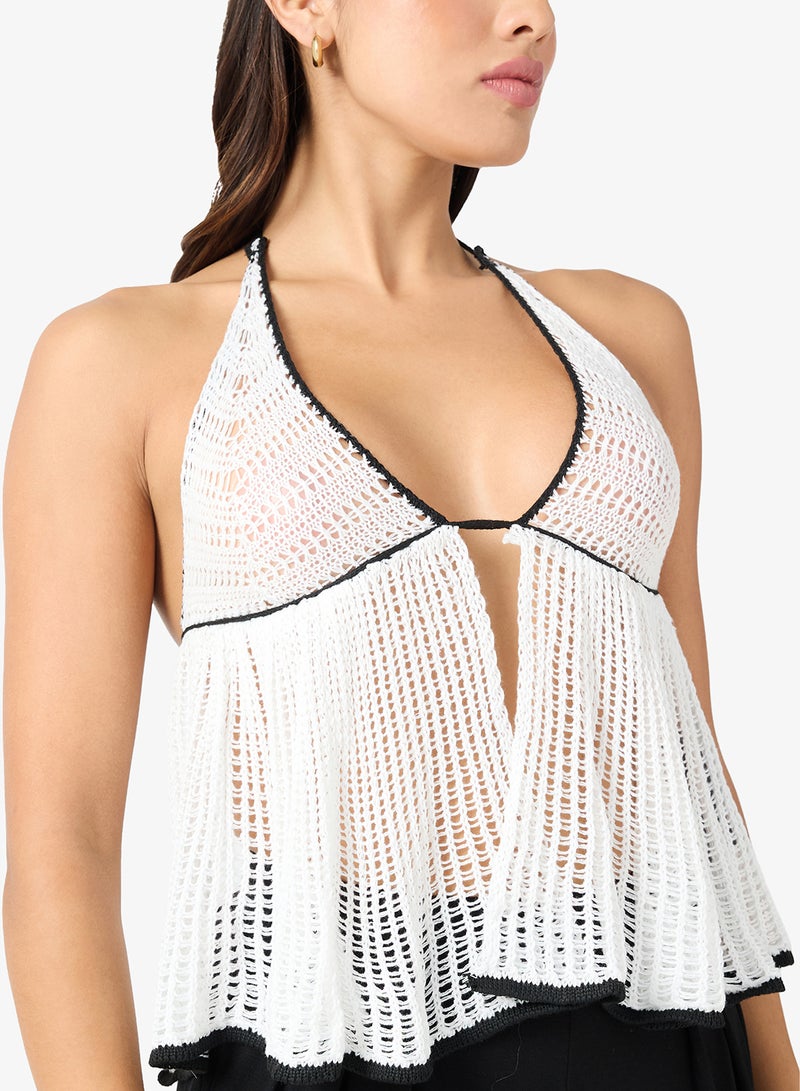 جينجر بلوزة شاطئ كروشيه بياقة هالتر - Image 3